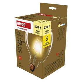 LED žiarovka EMOS Vintage globe, 4,5 W, 420lm, E27, teplá biela 

 obrázok produktu 2 z 3