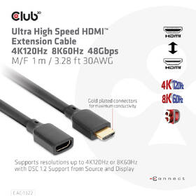 Kábel Club3D HDMI, prodlužovací, High Speed 4K, 1m čierny

 obrázok produktu 3 z 4