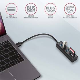 USB Hub Axagon USB 3.2 Gen 1 húb, 3x USB-A + čítačka kariet SD/microSD, kábel USB-A 20cm čierny

 obrázok produktu 3 z 5
