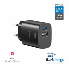 Nabíjačka do siete Swissten EDGE GaN 1x USB-C PD 25W/1x USB-A 18W QC čierna

 obrázok produktu 3 z 5