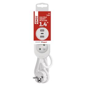 Kábel predlžovací EMOS 2x zásuvka, 2x USB, 1x USB-C, 1,4m biely

 obrázok produktu 2 z 7