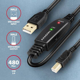 Kábel Axagon USB 2.0 A-M -> B-M aktívny prepojovací kábel, 10m čierna

 obrázok produktu 1 z 5