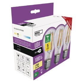 LED žiarovka EMOS Filament klasik, 5W, 1060lm, E27, teplá biela, 3 ks 

 obrázok produktu 6 z 13