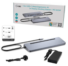 Dokovacia stanica i-tec USB-C Metal Ergonomic 4K 3x Display, PD 100W + Universal Charger 100W (bundle) 

 obrázok produktu 3 z 4