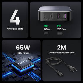 Nabíjačka do siete UGREEN 2x USB, 2x USB-C, 65W, GaN sivá

 obrázok produktu 1 z 9