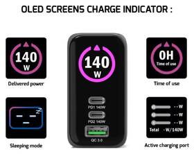 Nabíjačka do siete PORT CONNECT GaN2 140W, OLED displej, 2x USB-C PD 3.1 a USB-A QC 3.0 čierny

 obrázok produktu 5 z 9