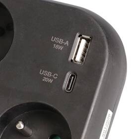 Rozbočovacia zásuvka Solight 3x16A, USB A+C rychlonabíječka 20W čierna

 obrázok produktu 3 z 4