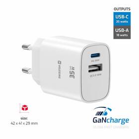 Nabíjačka do siete Swissten EDGE GaN 1x USB-C PD 35W/1x USB-A 18W QC biela

 obrázok produktu 3 z 7