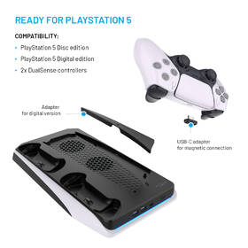 Dokovacia stanica FIXED pre PlayStation 5 s chladením a nabíjaním pre dva ovládače DualSense čierna/biela

 obrázok produktu 2 z 10