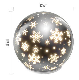 LED dekorácie EMOS sklenená guľa – vločky, 12 cm, 3x AA, vnútorné, teplá biela, časovač 

 obrázok produktu 8 z 9
