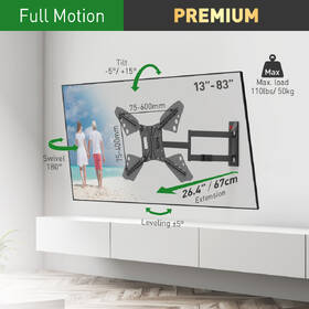 Držiak na TV Barkan 3400L, polohovateľný, pre uhlopriečky 13" až 83", nosnosť 50 kg čierny

 obrázok produktu 1 z 3