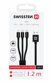 Kábel Swissten 3v1, USB/2x USB-C, Lightning, 1,2 m čierny

 obrázok produktu 2 z 2