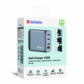Cestovný adaptér Verbatim GNC-100 GaN 100W, 3x USB-C PD 100/65W, 1x USB-A QC 3.0 strieborný

 obrázok produktu 6 z 6