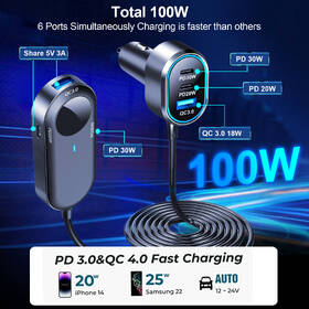 Adaptér do auta WG 2x USB, 4x USB-C PD, 100W čierny

 obrázok produktu 3 z 3