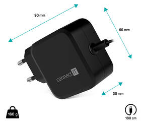 Sieťový adaptér Connect IT C-Power Mini univerzálna pre notebooky USB-C, PD 67 W 

 obrázok produktu 1 z 2