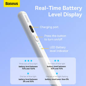 Stylus Baseus Smooth Writing 2 s LED indikátormi stavu batérie biely

 obrázok produktu 9 z 16