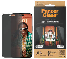 Tvrdené sklo PanzerGlass Privacy na Apple iPhone 15 Pro Max s instalačním rámečkem 

 obrázok produktu 2 z 3