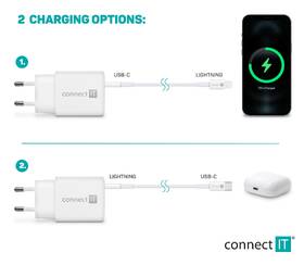 Nabíjačka do siete Connect IT 1x Lightning + 1×USB-C, 20W + kabel Lightning/USB-C biela

 obrázok produktu 5 z 6