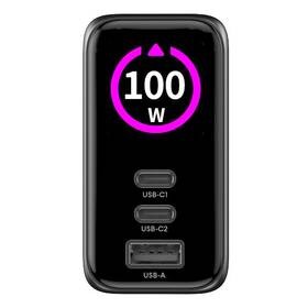 Nabíjačka do siete Celly 2x USB-C/USB-A, GaN, 100 W, s LCD displejom čierny

 obrázok produktu 2 z 5