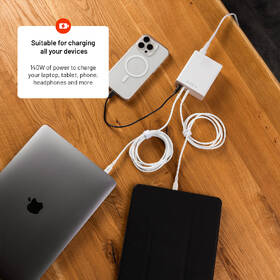 Nabíjačka do siete FIXED Charging Station, 2xUSB-C 1xUSB-A, GaN, PD 3.1, 140W biela

 obrázok produktu 6 z 13