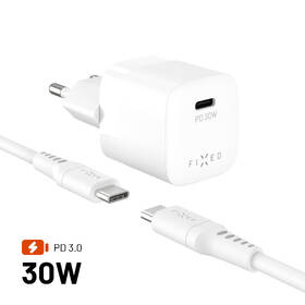 Nabíjačka do siete FIXED Mini GaN, PD 30W, 1xUSB-C + USB-C/USB-C kabel, 1,2m biela

 obrázok produktu 1 z 10
