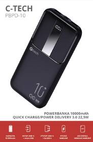 Powerbank C-Tech 10000 mAh, Li-Pol, 22,5W, USB-C/USB-A/micro USB čierna

 obrázok produktu 4 z 5