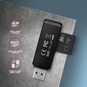 Čítačka pamäťových kariet Axagon Card Reader USB-A 3.2 Gen 1, 2-slot & lun SD/microSD, UHS-I čierna

 obrázok produktu 2 z 4