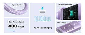 Kábel UGREEN USB-C/USB-C, 100W, 1m fialový

 obrázok produktu 5 z 6