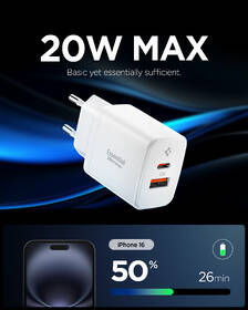 Nabíjačka do siete Spigen Essential 20W 1xUSB-C/1xUSB-A biela

 obrázok produktu 3 z 8