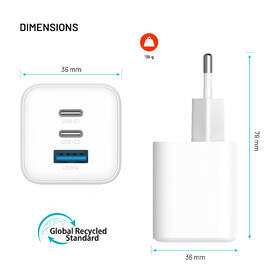Nabíjačka do siete FIXED Mini GaN, PD, 65W, 2xUSB-C/USB-A biela

 obrázok produktu 8 z 9