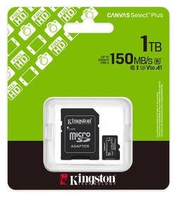 Pamäťová karta Kingston Canvas Select Plus MicroSDXC 1TB UHS-I U3 (R150/W30) + adaptér čierna

 obrázok produktu 2 z 2