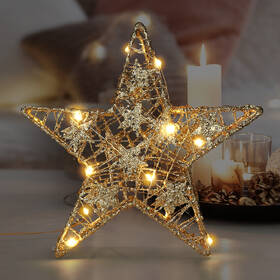 LED dekorácie Solight hviezda glitter, kovová, 14x LED, 2x AA - zlatá 

 obrázok produktu 4 z 4