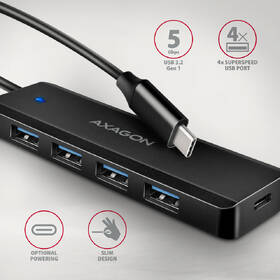 USB Hub Axagon 4x USB/USB-C, kábel USB-C 19cm čierny

 obrázok produktu 1 z 4