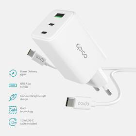 Nabíjačka do siete Epico UltraBoost GaN 65W 1x USB-A/2x USB-C + kábel biela

 obrázok produktu 3 z 5