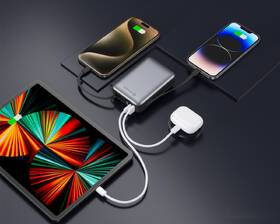 Powerbank Swissten s integrovanými káblami USB-C a Lightning, 20000 mAh strieborný

 obrázok produktu 2 z 3