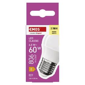 LED žiarovka EMOS Classic Mini Globe, 6,5 W, 806lm, E27, teplá biela 

 obrázok produktu 3 z 13