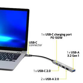 USB Hub PORT CONNECT USB-C, 4× USB + 1× USB-C 100W PD strieborný

 obrázok produktu 7 z 7