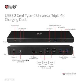 Dokovacia stanica Club3D USB-C (5xUSB/USB-C/3xHDMI/2xDP/Ethernet/Audio), Triple 4K napájací adaptér 

 obrázok produktu 3 z 10