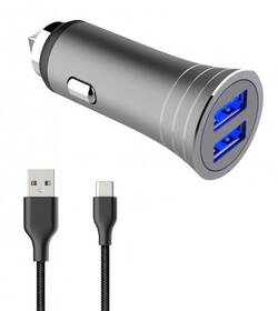 Adaptér do auta WG 2x USB QC 3.0 18+12W + USB-C kábel 1m strieborný/sivý

 obrázok produktu 1 z 2