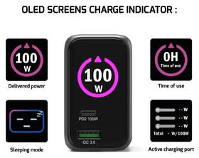 Sieťový adaptér PORT CONNECT GaN2 100W, 2x USB-C PD + USB-A QC, OLED displej 

 obrázok produktu 7 z 9