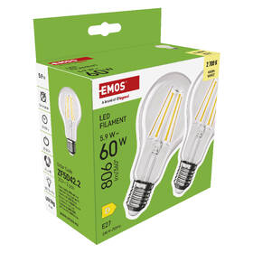LED žiarovka EMOS Filament A60, 5,9 W, E27, teplá biela, 2 ks 

 obrázok produktu 7 z 7