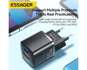 Nabíjačka do siete Essager 20W, GaN, USB-C, USB-A čierna

 obrázok produktu 5 z 8