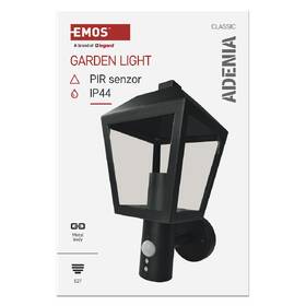 Nástenné svietidlo EMOS Adenia ZGB040P, zahradní, E27, IP44, MAX 15W, PIR čierne

 obrázok produktu 3 z 10