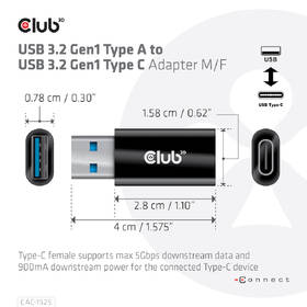 Redukcia Club3D USB-A/USB-C 3.2 (M/F) čierna

 obrázok produktu 3 z 4