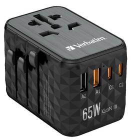 Cestovný adaptér Verbatim UTA-05 GaN III, 2x USB-C PD 65W & QC 4+, 2x USB-A čierny

 obrázok produktu 1 z 11