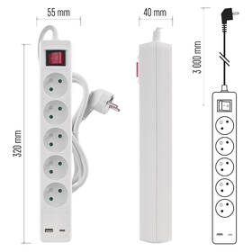 Kábel predlžovací EMOS 5x zásuvka, 1×USB-A + 1×USB-C vypínač, 3m biely

 obrázok produktu 6 z 7