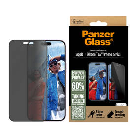 Tvrdené sklo PanzerGlass Privacy na Apple Iphone 16 Plus/15 Plus s inštalačným rámčekom 

 obrázok produktu 1 z 3