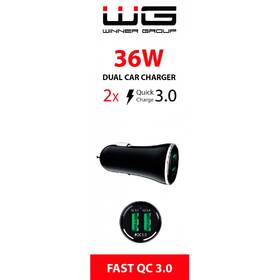Adaptér do auta WG 2x USB, QC 3.0, 36 W čierny

 obrázok produktu 1 z 1
