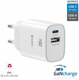 Nabíjačka do siete Swissten EDGE GaN 1x USB-C PD 20W/1x USB-A 18W QC biela

 obrázok produktu 5 z 8