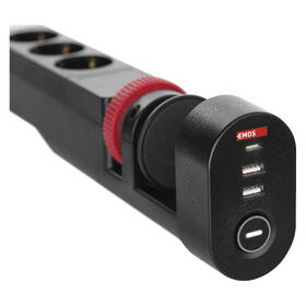 Kábel predlžovací EMOS 3x zásuvka, 2×USB-A + 1×USB-C, uchytenie na stôl, vypínač, 1,5m čierny

 obrázok produktu 6 z 14